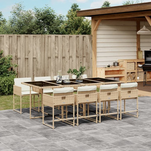  9 Piece Patio Dining Set with Cushions Beige Poly Rattan A949-3278049