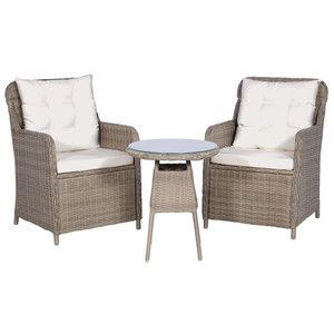  3 Piece Bistro Set with Cushions and Pillows Poly Rattan Brown A949-44150
