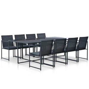  9 Piece Patio Dining Set with Cushions Poly Rattan Black A949-44445