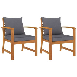  Patio Chairs 2 pcs with Dark Gray Cushion Solid Acacia Wood A949-311832