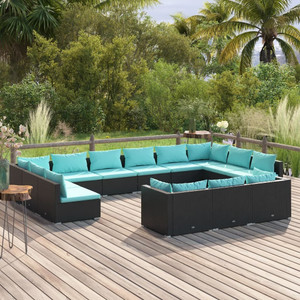  13 Piece Patio Lounge Set with Cushions Black Poly Rattan A949-3102105