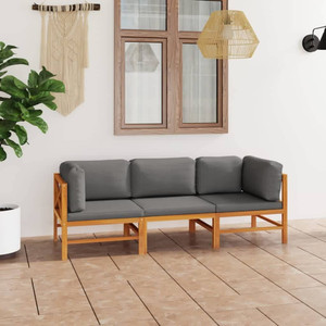  3-Seater Patio Sofa with Gray Cushions Solid Teak Wood A949-3087209