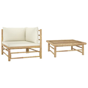  2 Piece Patio Lounge Set with Cream White Cushions Bamboo A949-313144