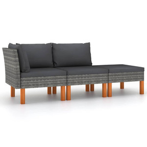  3 Piece Patio Lounge Set Poly Rattan and Solid Eucalyptus Wood A949-315757