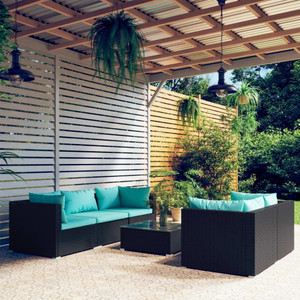  6 Piece Patio Lounge Set with Cushions Poly Rattan Black A949-3101489