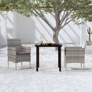  3 Piece Patio Dining Set with Cushions Gray and Black A949-3099287