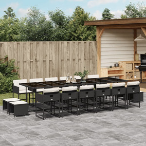  17 Piece Patio Dining Set with Cushions Black Poly Rattan A949-3278129