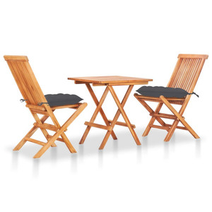  3 Piece Bistro Set with Anthracite Cushions Solid Teak Wood A949-3063240