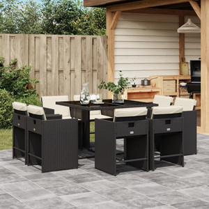  9 Piece Patio Dining Set with Cushions Black Poly Rattan A949-3277961