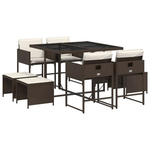  9 Piece Patio Dining Set with Cushions Brown Poly Rattan A949-3278084
