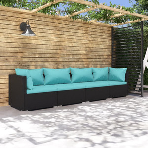  Patio Furniture Set 4 Piece with Cushions Poly Rattan Black A949-3101425
