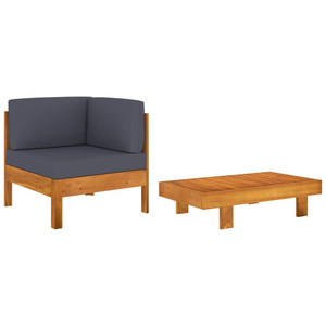  2 Piece Patio Lounge Set with Dark Gray Cushions Acacia Wood A949-310637