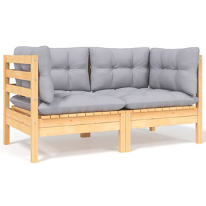  2-Seater Patio Sofa with Gray Cushions Solid Pinewood A949-806645