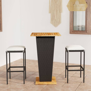  3 Piece Patio Bar Set with Cushions Poly Rattan Black A949-3064848