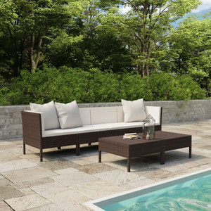  6 Piece Patio Lounge Set with Cushions Poly Rattan Brown A949-3056981