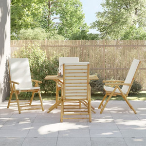  4 Piece Folding Patio Reclining Chairs with Cream White Cushions Bamboo A949-3208927