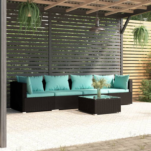  Patio Furniture Set 5 Piece with Cushions Poly Rattan Black A949-3101433