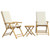  3 Piece Folding Bistro set with Cream White Cushions Bamboo A949-3208937