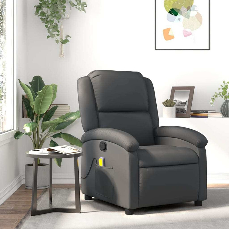  Massage Recliner Chair Gray Real Leather A949-371796