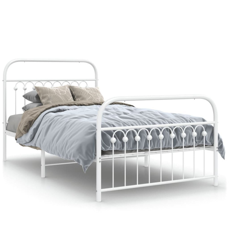  Metal Bed Frame without Mattress with Footboard White 39.4"x78.7 A949-376662