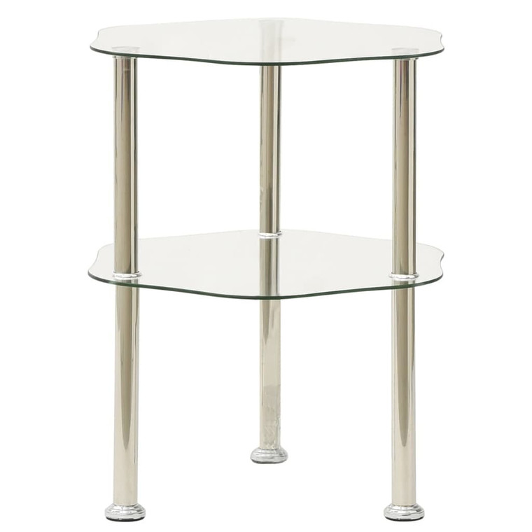  2-Tier Side Table Transparent 15"x15"x19.7" Tempered Glass A949-322790