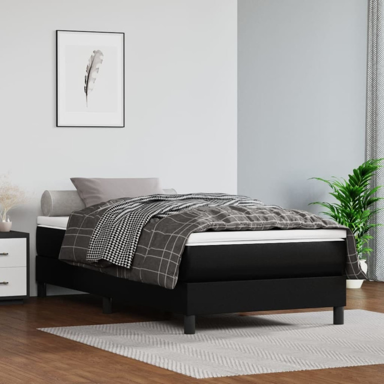  Box Spring Bed Frame Black Twin XL Faux Leather (US Only) A949-3120726