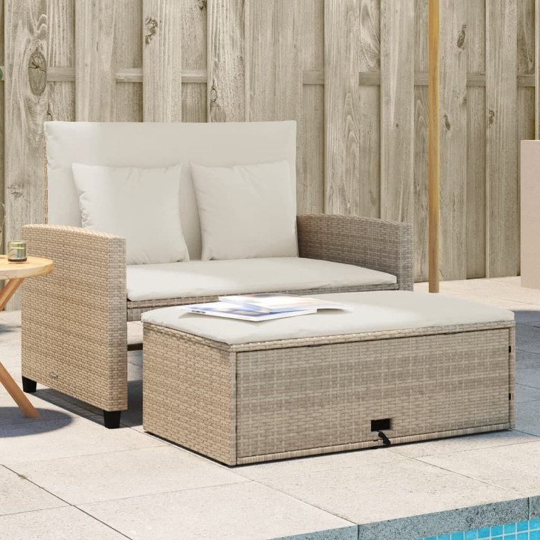  Patio Sofa with Cushions 2-Seater Beige Poly Rattan A949-365135