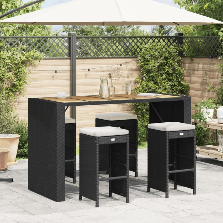  Patio Bar Stools with Cushions 4 pcs Black Poly Rattan A949-368689