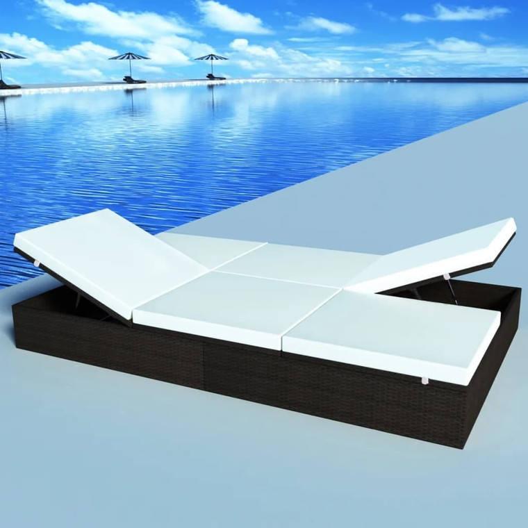  Double Sun Lounger with Cushion Poly Rattan Brown A949-41786