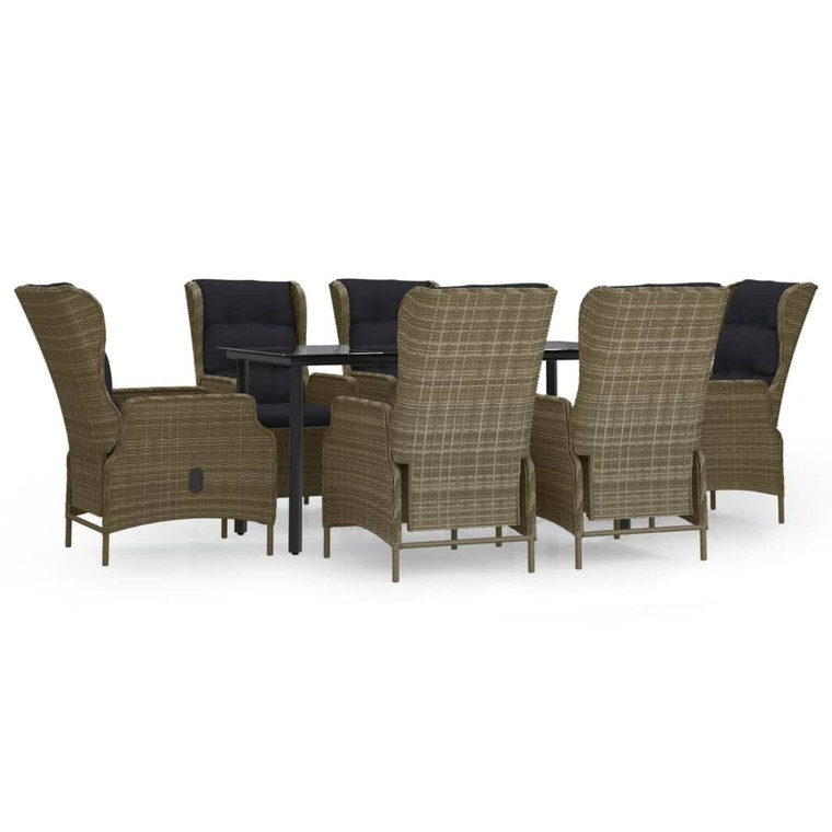 7 Piece Patio Dining Set Brown Poly Rattan A949-3156799