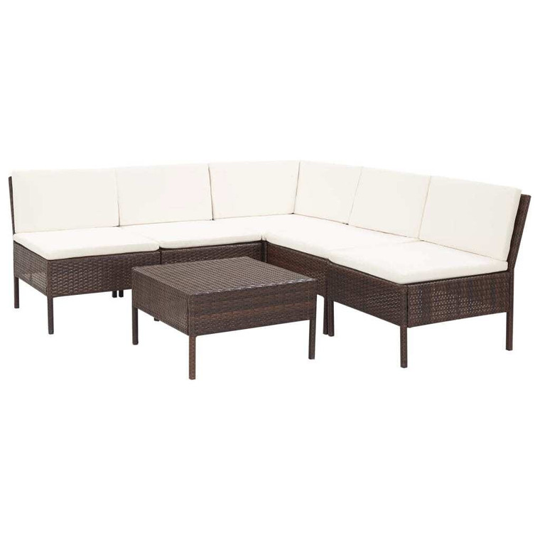  6 Piece Patio Lounge Set with Cushions Poly Rattan Brown A949-48935