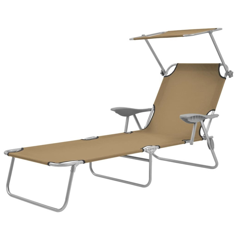  Folding Sun Lounger with Canopy Steel Taupe A949-44297
