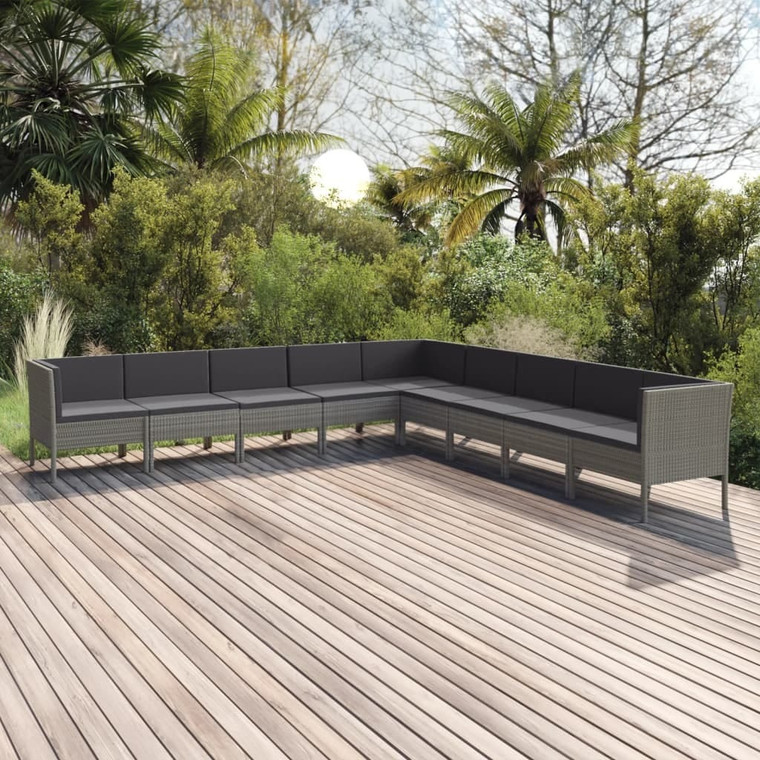  9 Piece Patio Lounge Set with Cushions Poly Rattan Gray A949-3094466
