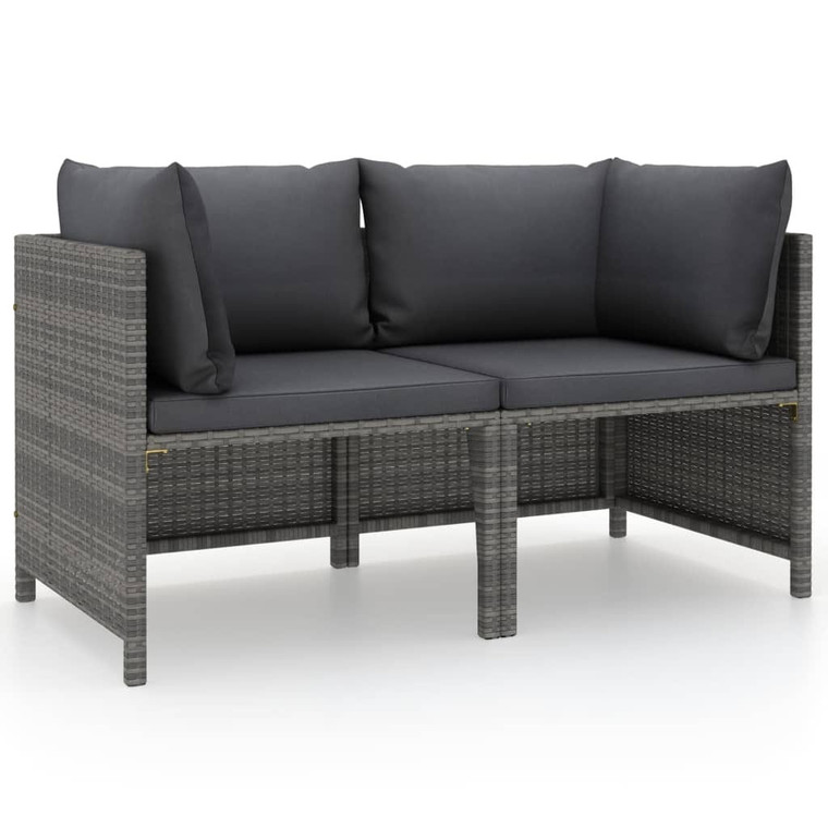  2-Seater Patio Sofa with Cushions Gray Poly Rattan A949-313498