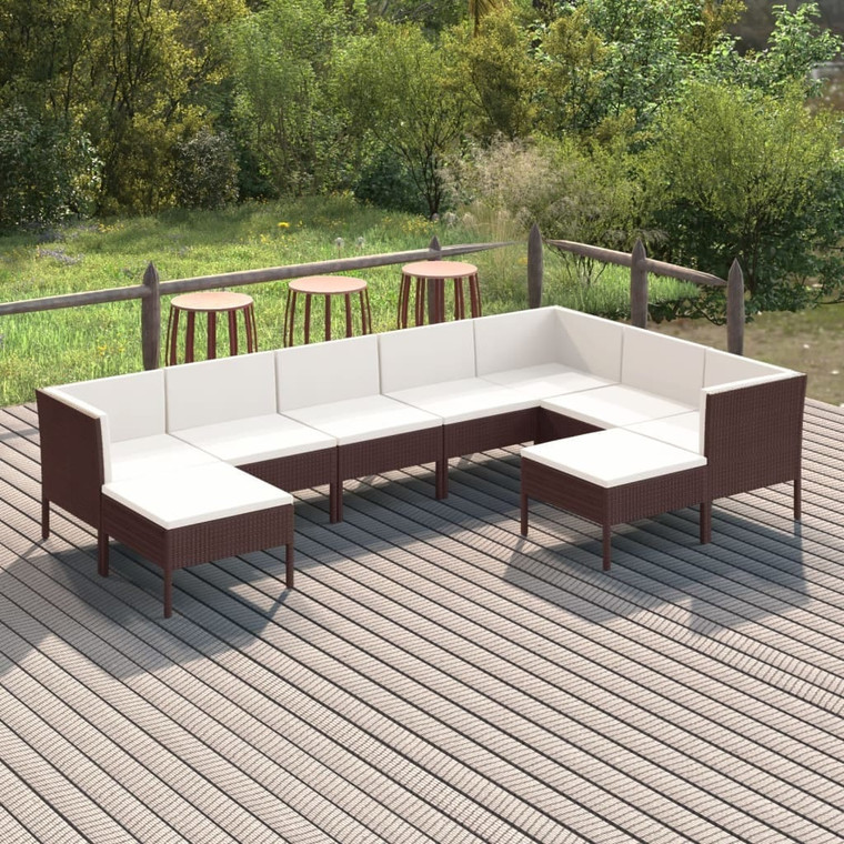  9 Piece Patio Lounge Set with Cushions Poly Rattan Brown A949-3094431