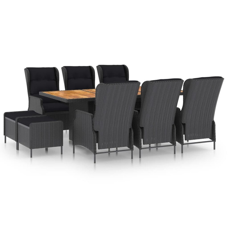  9 Piece Patio Dining Set with Cushions Poly Rattan Dark Gray A949-3060158
