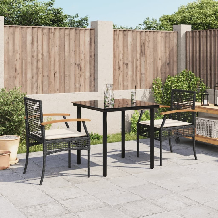  3 Piece Patio Dining Set with Cushions Black Poly Rattan A949-3213603