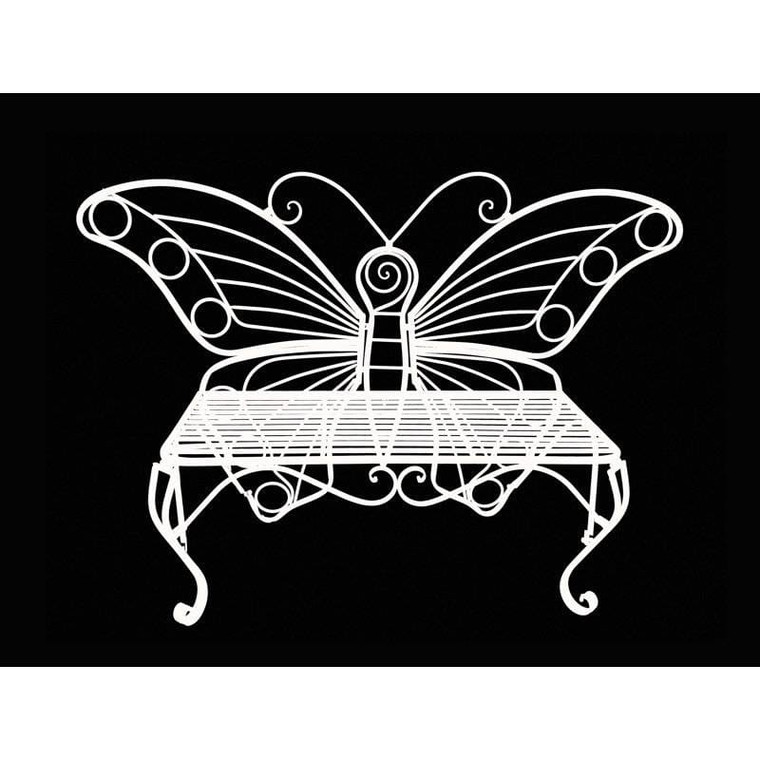 Modern Outdoor Butterfly Garden Bench in White Metal Finish Q280-MMWHT11350