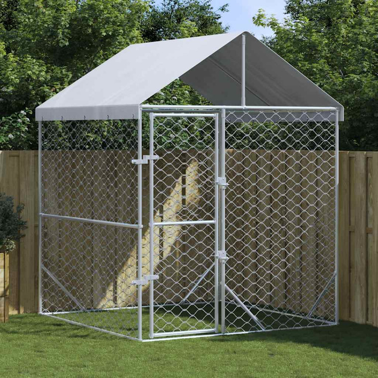  Outdoor Dog Kennel with Roof Silver 6.6'x6.6'x8.2'Galvanized Steel A949-153675