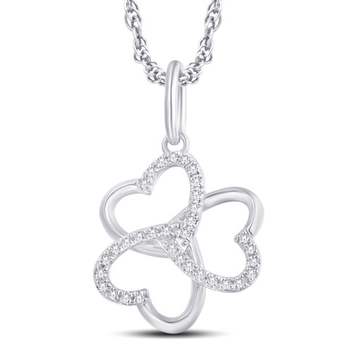 10K White Gold 0.10 Carat Three Heart's Shape Pendant-0826860-WG