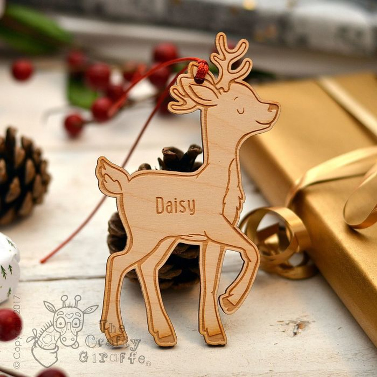 Personalised Wooden Reindeer Decoration - The Crafty Giraffe