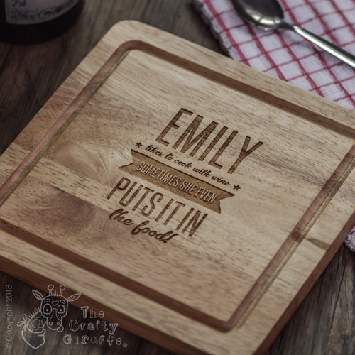 Personalised Likes to Cook with Wine Board - The Crafty Giraffe