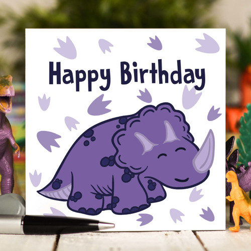 Purple Triceratops Birthday Card - The Crafty Giraffe