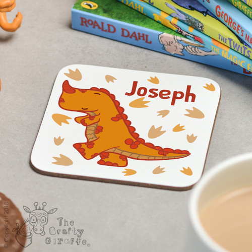 Personalised Orange T-Rex Coaster