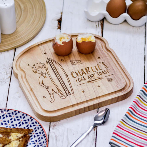 Buy Personalised Breakfast Egg Board - Surfing Boy From The Crafty Giraffe, the home of unique and affordable gifts for loved ones...