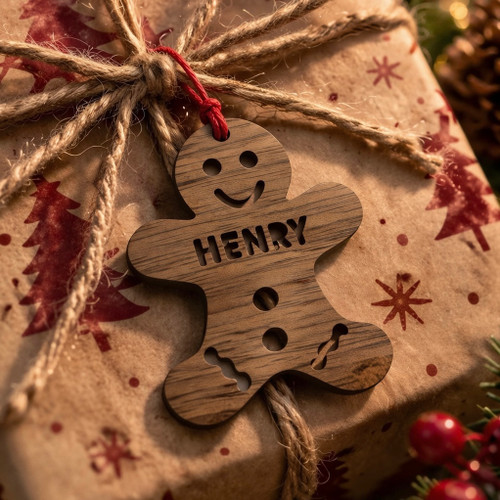 Personalised Gingerbread Man Walnut Gift Tag