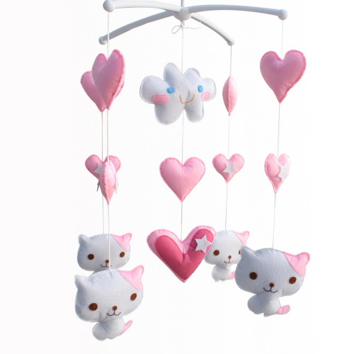 Baby Gift Mobile, Pretty Decor [Cute Cats, Pink] Infant Musical Mobile