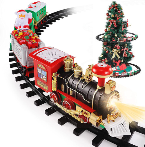 Electric Train Set Kid Toy Xmas Steam Train Kit Tree Surround Track Battery Operated
