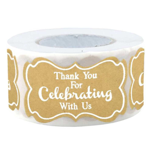 250 Pcs Kraft Paper White Thank You For Celebrating with Us Stickers Wedding Party Favor Stickers, 1 Roll