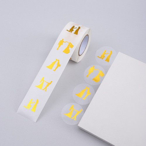500pcs/roll Wedding Stickers Roll; 3.8cm Round Transparent PVC With Gold Stamping Stickers Lables for Gift Wrapping